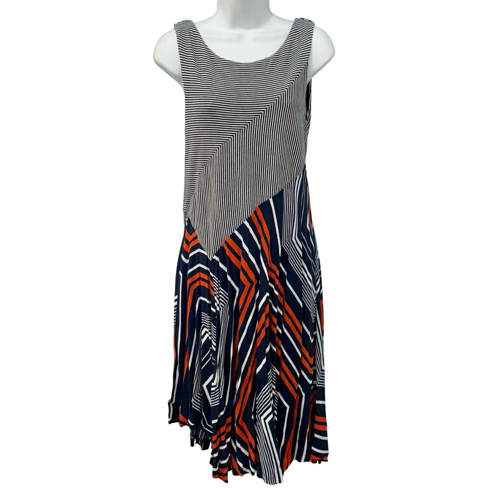 Maeve Anthropologie Cameron Blue Red White Striped Geometric Asymmetric Size S